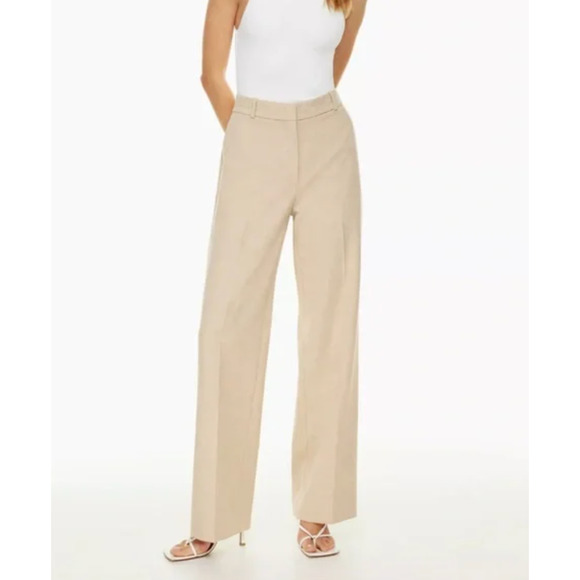 Aritzia Babaton Agency High Waisted Khaki Beige Tailored Work Trousers Pants 16 - Picture 2 of 7